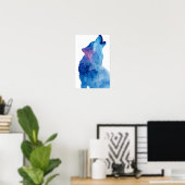 Poster Loup à l'aquarelle bleue hurlant (Bureau à domicile)