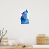 Poster Loup à l'aquarelle bleue hurlant (Cuisine)
