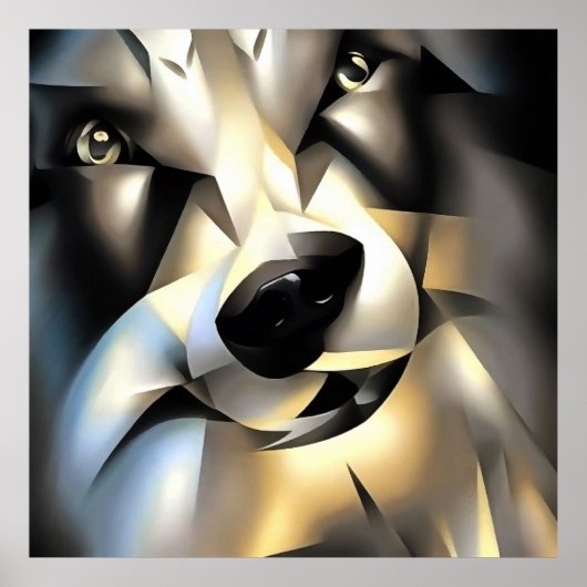 Poster Loup À L'Art Géométrique (Devant)