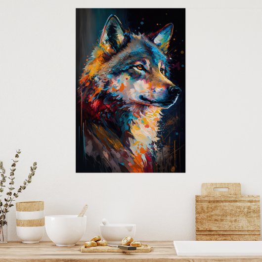 Poster Loup Abstrait (Cuisine)