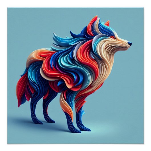 Poster Loup abstrait multicolore (Devant)