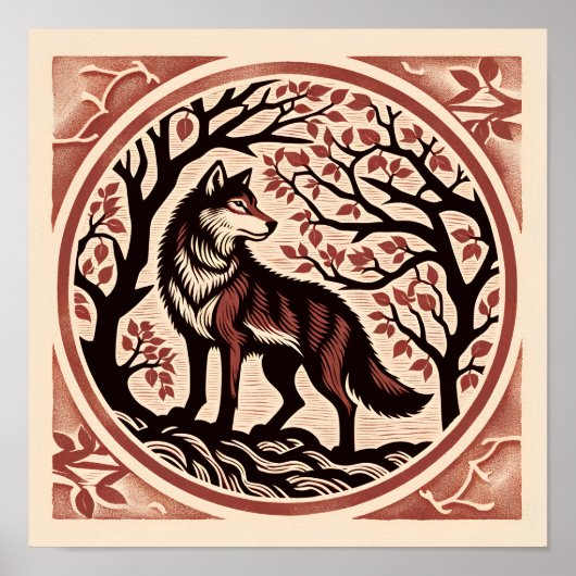 Poster Loup amoureux art nature amour Loups (Devant)