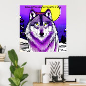 Poster Loup au clair de lune. Citation Aristote. Modifiab (Bureau à domicile)