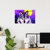 Poster Loup au clair de lune. Citation Aristote. Modifiab (Bureau à domicile)