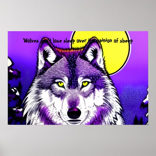 Poster Loup au clair de lune. Citation Aristote. Modifiab (Devant)