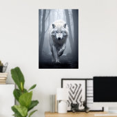 Poster Loup blanc dans la forêt de Foggy (Bureau à domicile)