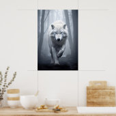 Poster Loup blanc dans la forêt de Foggy (Cuisine)