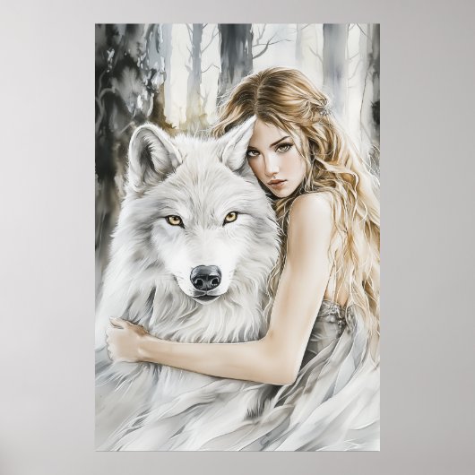 Poster Loup blanc et fille (Devant)