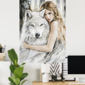 Poster Loup blanc et fille (Bureau à domicile)