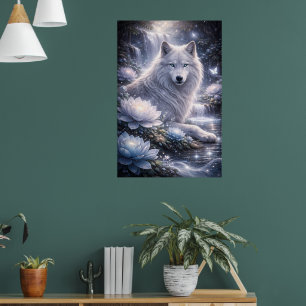 Poster Loup Blanc Gardien Sous la Lune