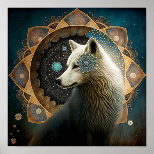 Poster Loup blanc Mandala (Devant)