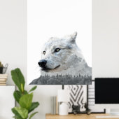 Poster Loup blanc noir Double exposition moderne (Bureau à domicile)