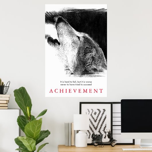 Poster Loup blanc noir Motivation unique (Bureau à domicile)