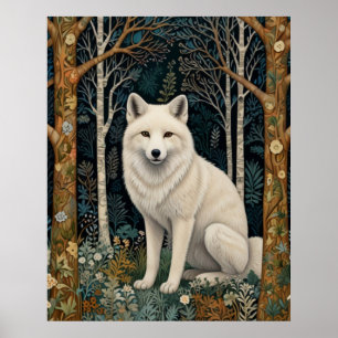 Poster Loup blanc vintage boho forêt sylvestre