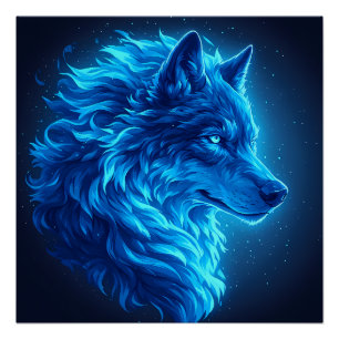 Poster Loup Bleu Majestueux Art de Faune Fantastique Lumi