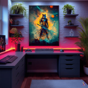 Poster Loup Céleste Ronin – Gardien de la Lame Cosmique