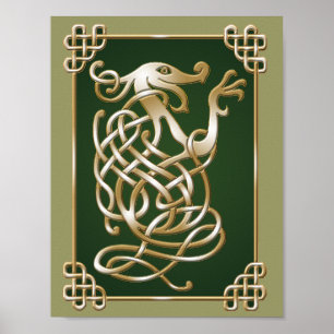 Poster Loup celtique - Fond vert