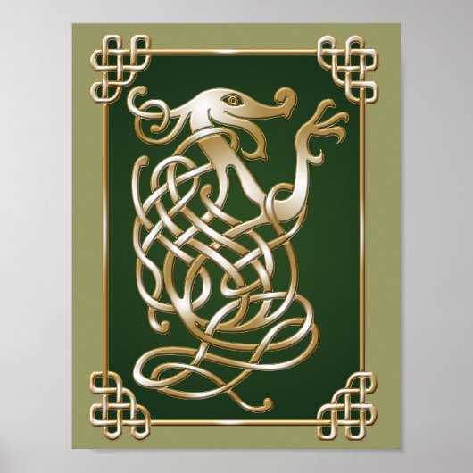 Poster Loup celtique - Fond vert (Devant)