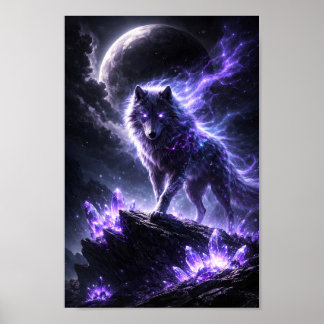 Poster Loup Cristallin de Montagne Fantastique Violet Cél