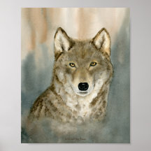 Loup dans la brume aquarelle