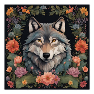 Poster Loup de Cottagecore
