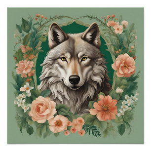 Poster Loup de Cottagecore