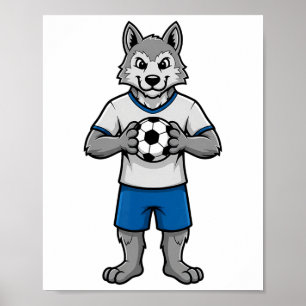 Poster Loup de football mignon joueur de foot animalier s