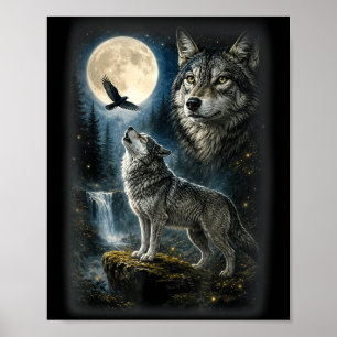 Poster Loup de la nature forêt arbres loups animal sauvag