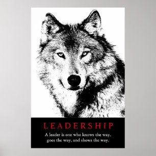 Poster Loup de leadership inspiré noir blanc