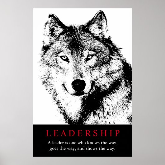 Poster Loup de leadership inspiré noir blanc (Devant)