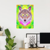 Poster Loup de Neon dans la forêt Abstraite (Bureau à domicile)