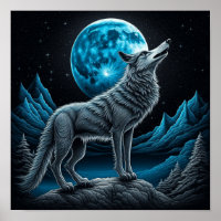 Loup debout devant la pleine lune | art IA