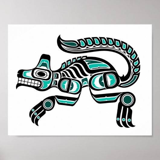 Poster Loup d'esprit haïda turquoise bleu et noir (Devant)