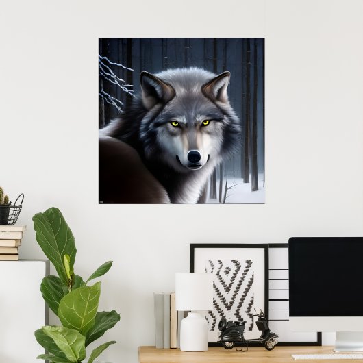 Poster Loup En Forêt D'Hiver (Bureau à domicile)