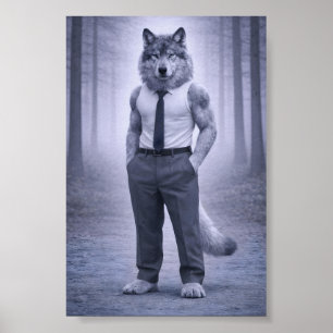 Poster Loup en tenue formelle minimale – Portrait de la f