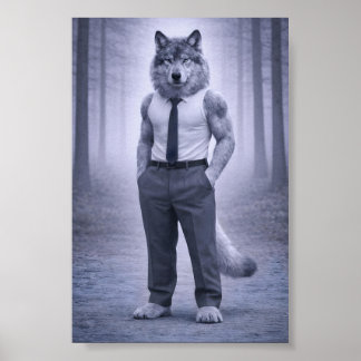 Poster Loup en tenue formelle minimale – Portrait de la f