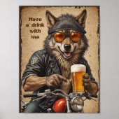 Poster Loup et bière (Devant)