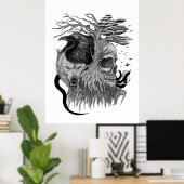 Poster Loup et corbeau avec crâne (Bureau à domicile)
