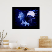 Poster Loup et corbeau avec pleine lune (Cuisine)