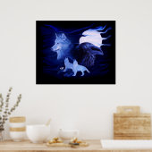 Poster Loup et corbeau avec pleine lune (Cuisine)