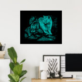 Poster Loup et corbeau dans la nuit (Bureau à domicile)