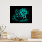 Poster Loup et corbeau dans la nuit (Cuisine)