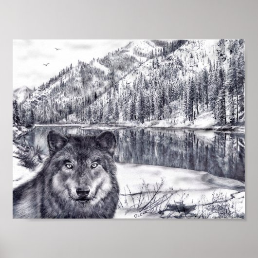 Poster Loup et lac (Devant)
