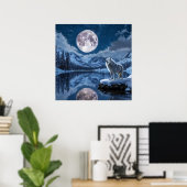 Poster Loup et lune (Bureau à domicile)