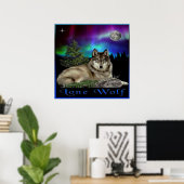 Poster loup et lune (Bureau à domicile)