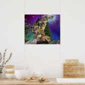 Poster Loup et lune (Cuisine)