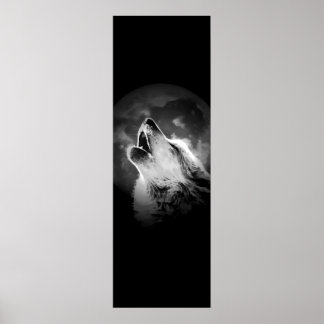 Poster Loup et lune de Howling noir et blanc