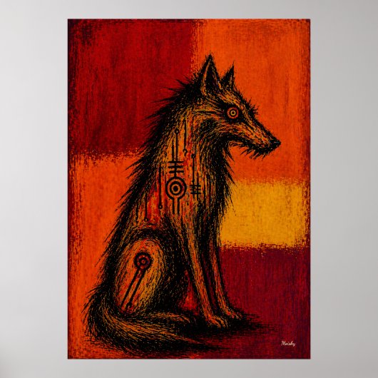 Poster Loup expressionniste dans des champs de couleur Af (Devant)