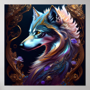 Poster Loup fantastique étoilé