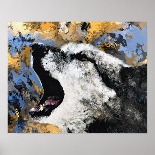 POSTER LOUP FAUVE ABSTRAIT BLEU OR (Devant)